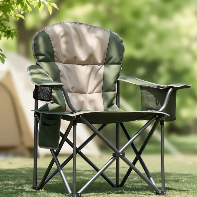 Heavy-Duty Folding Camping Chair – 500 lb Capacity with Cooler Bag & Cup Holder
