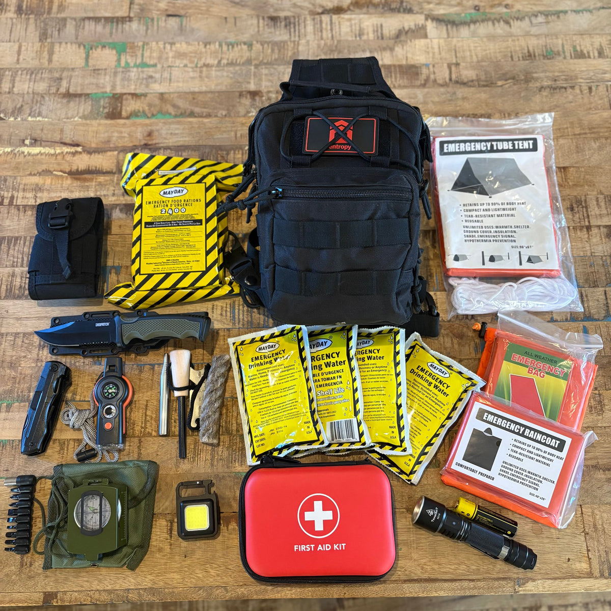 30+ Piece Compact Emergency Survival Go-Bag Kit – 7 lb Trail & Bug-Out Gear