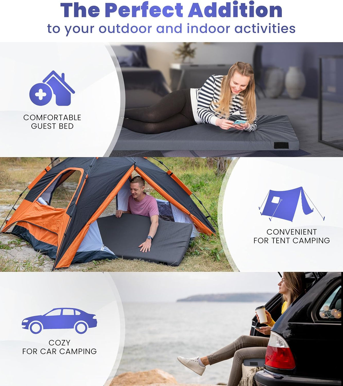 4-Inch Memory Foam Camping Mattress – Folding Waterproof Sleeping Pad