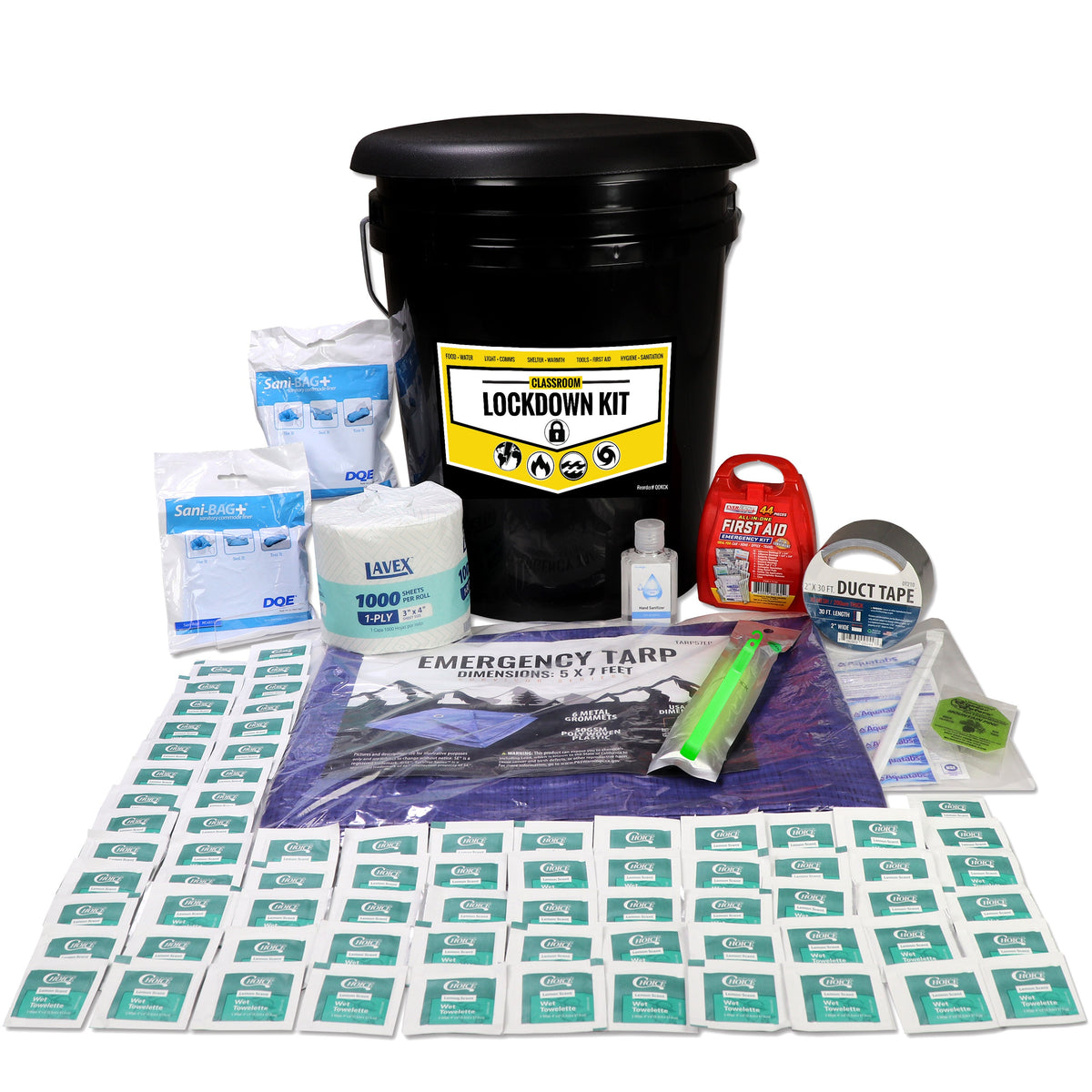 Quake Kits Emergency Classroom Lockdown Kit – School Sanitation, First Aid & Emergency Toilet Bucket