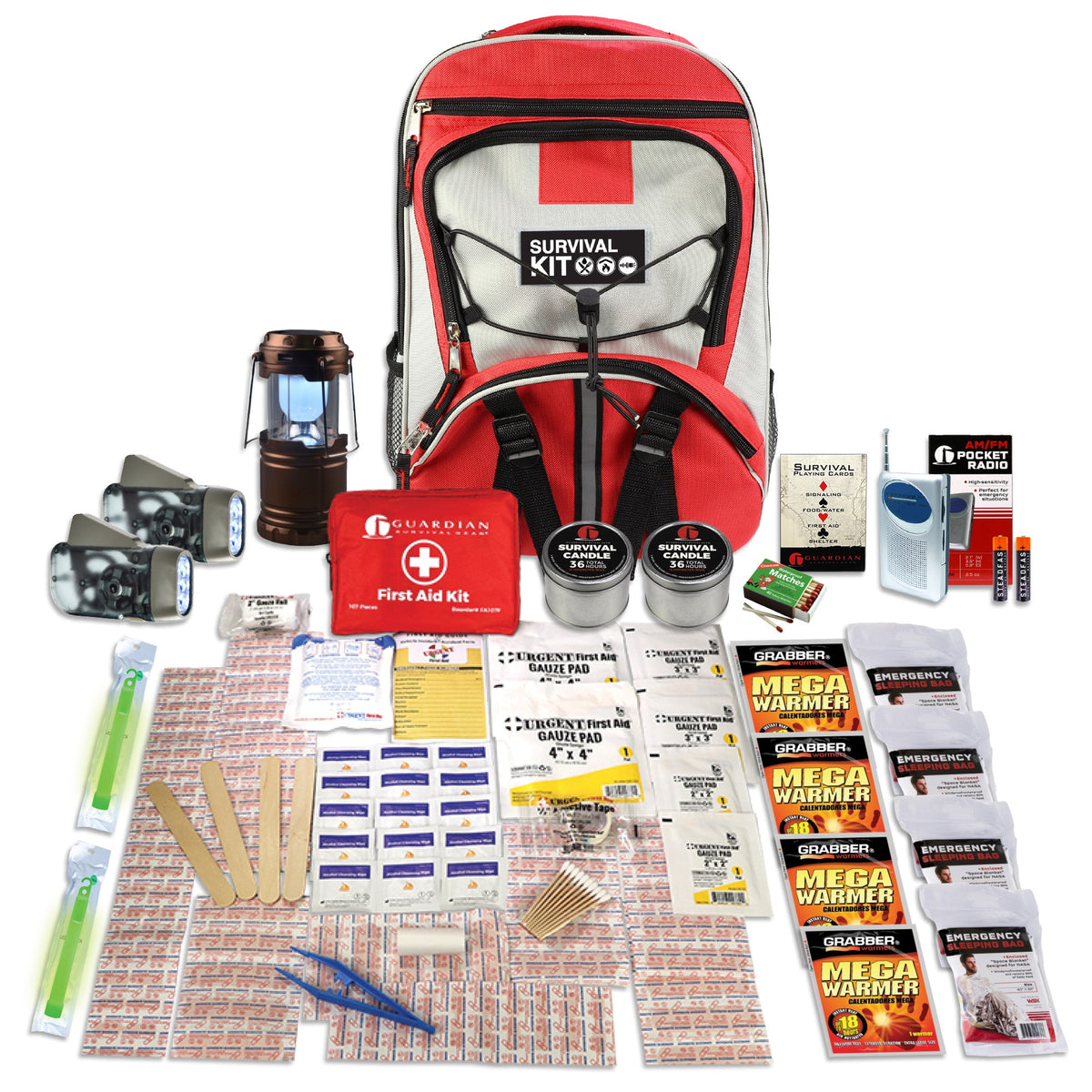 Quake Kits Family Blackout Kit – Emergency Lights, Warmth, Radio & First Aid Backpack