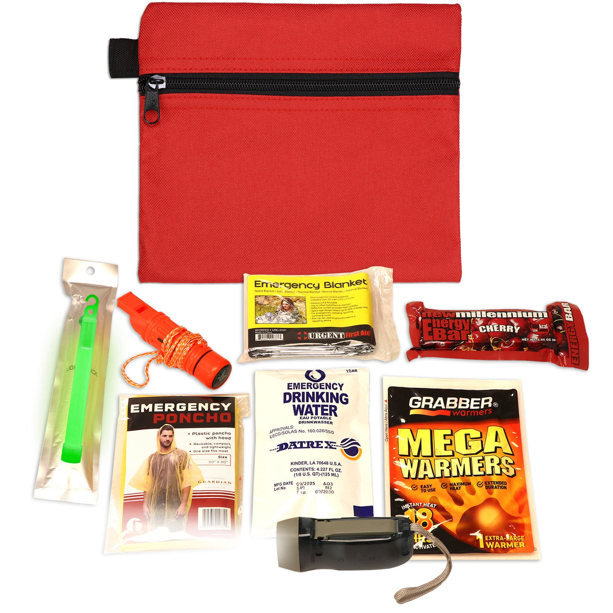 Kids Mini Emergency Preparedness Kit – Food, Water, Light, Warmth & Shelter Pouch