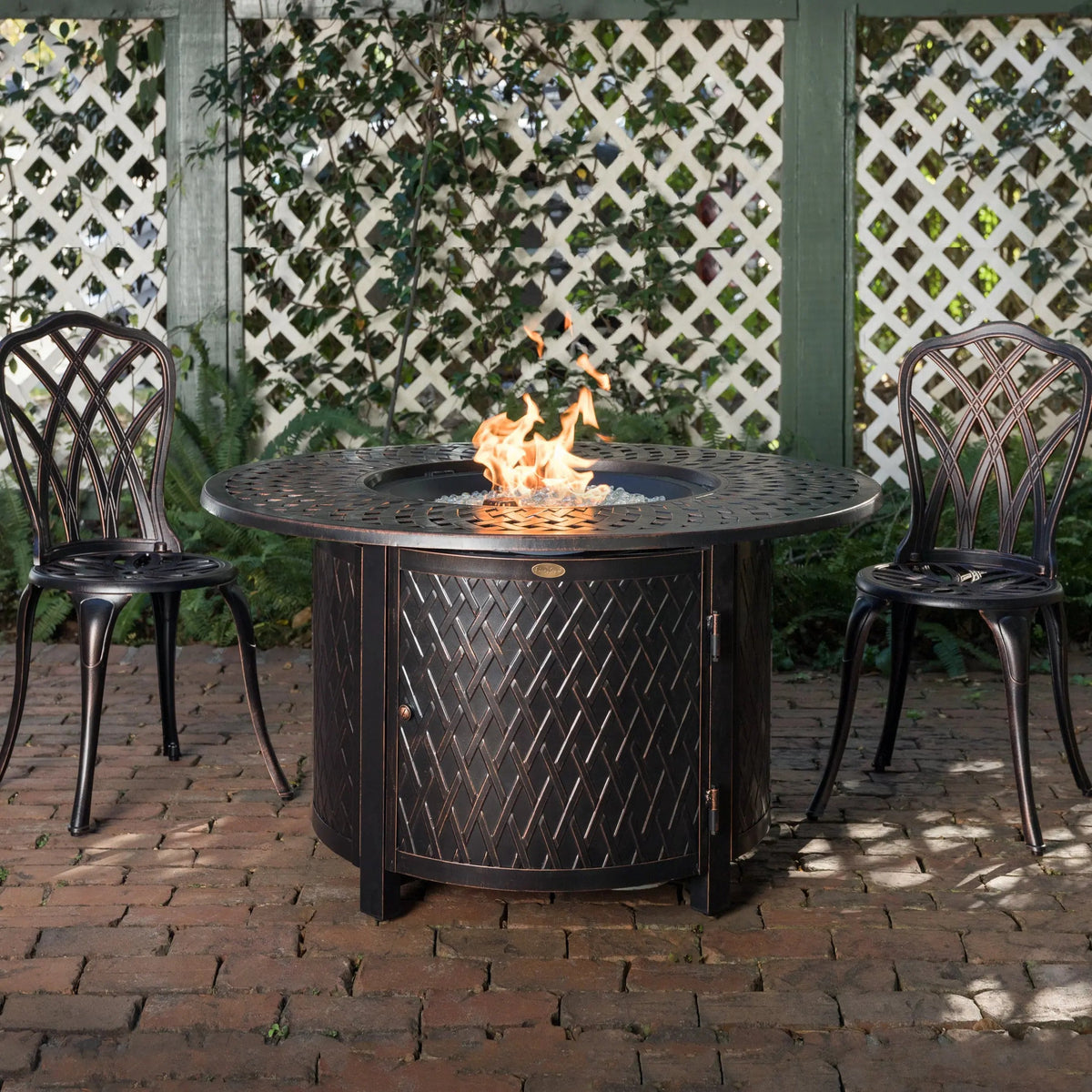 Verona 44" Round Gas Fire Pit Table – 55,000 BTU Woven Aluminum Propane Patio Table