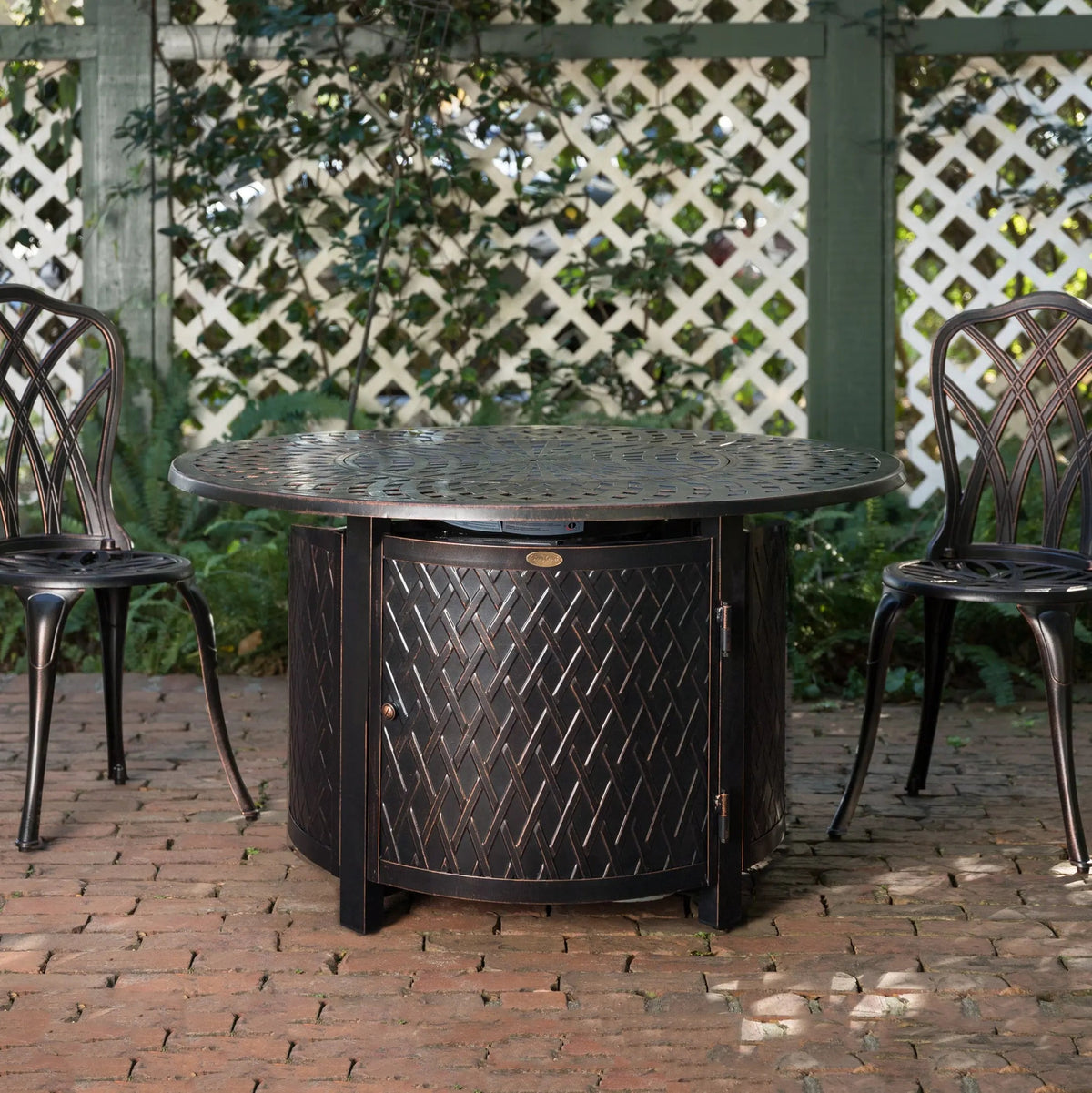Verona 44" Round Gas Fire Pit Table – 55,000 BTU Woven Aluminum Propane Patio Table