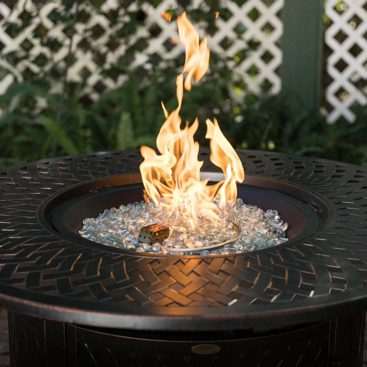 Verona 44" Round Gas Fire Pit Table – 55,000 BTU Woven Aluminum Propane Patio Table