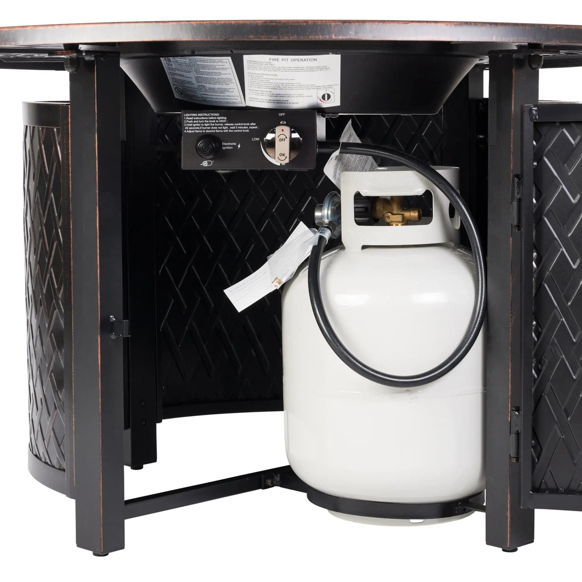 Verona 44" Round Gas Fire Pit Table – 55,000 BTU Woven Aluminum Propane Patio Table
