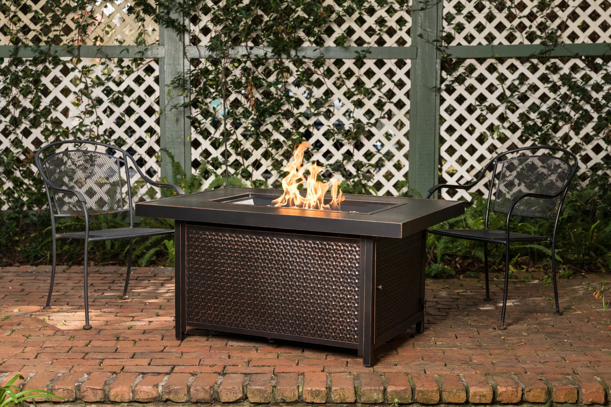 Weyland Rectangle Propane Fire Pit Table – 55,000 BTU Aluminum Gas Fire Table with Fire Glass
