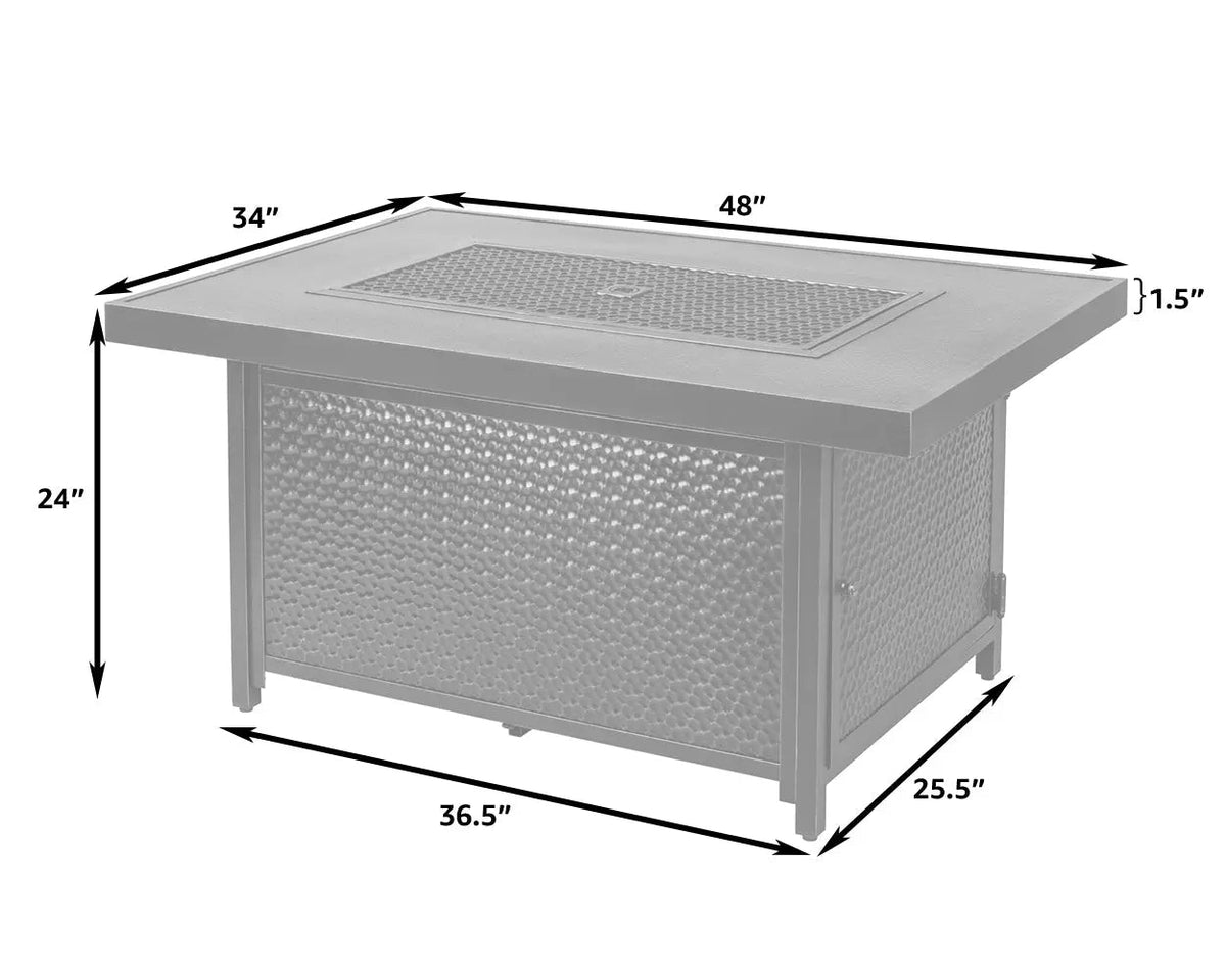 Weyland Rectangle Propane Fire Pit Table – 55,000 BTU Aluminum Gas Fire Table with Fire Glass