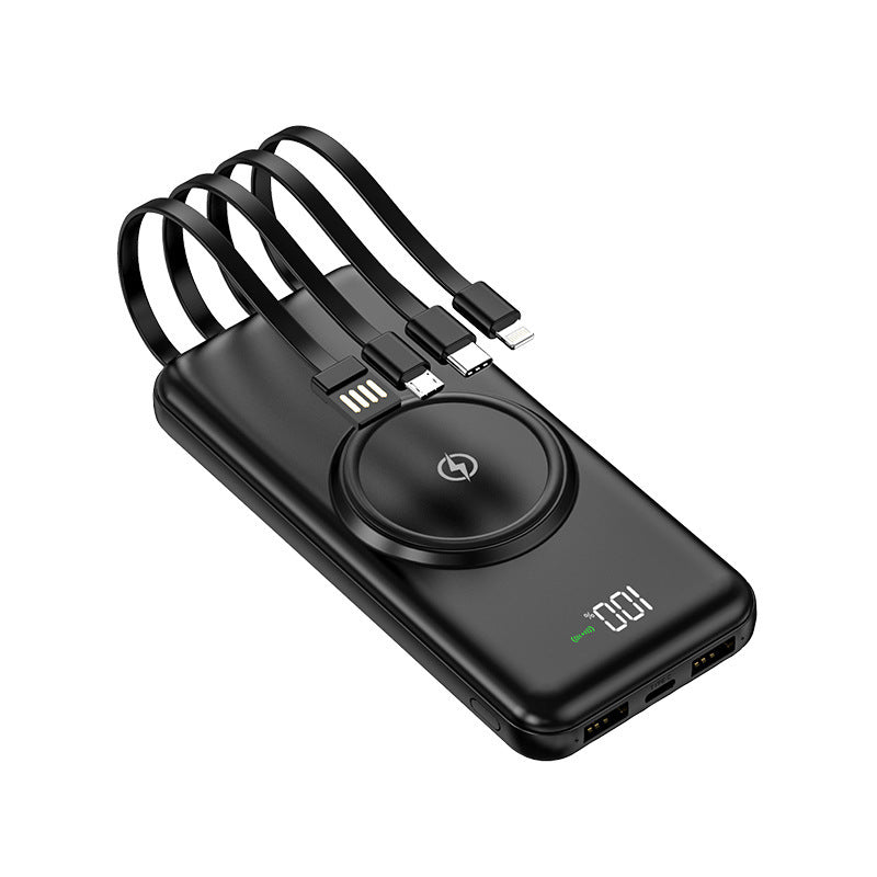 Compact Power Bank With Built In Cables And 10000 Mah Wireless Charging