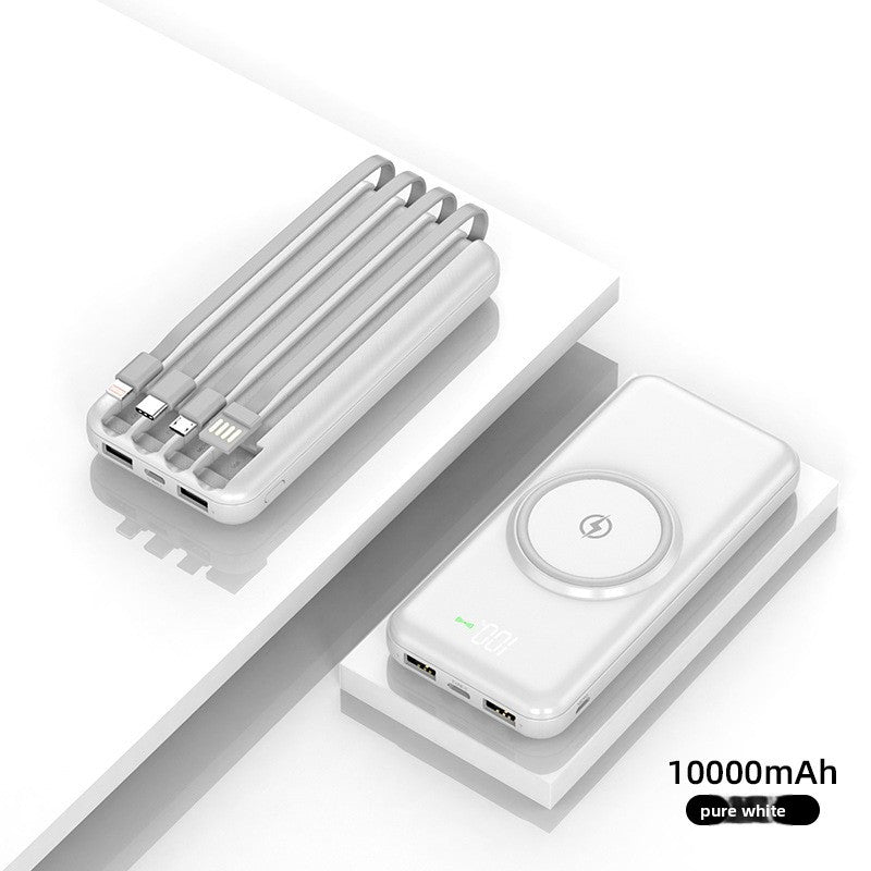 Compact Power Bank With Built In Cables And 10000 Mah Wireless Charging