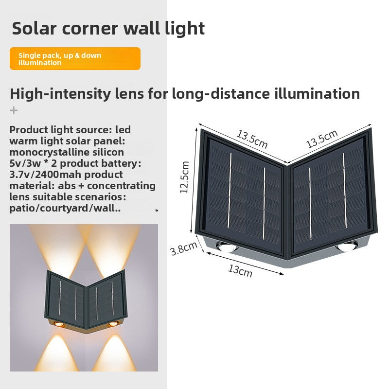 Solar Powered 90 Degree Corner Wall Light Outdoor Garden Waterproof
