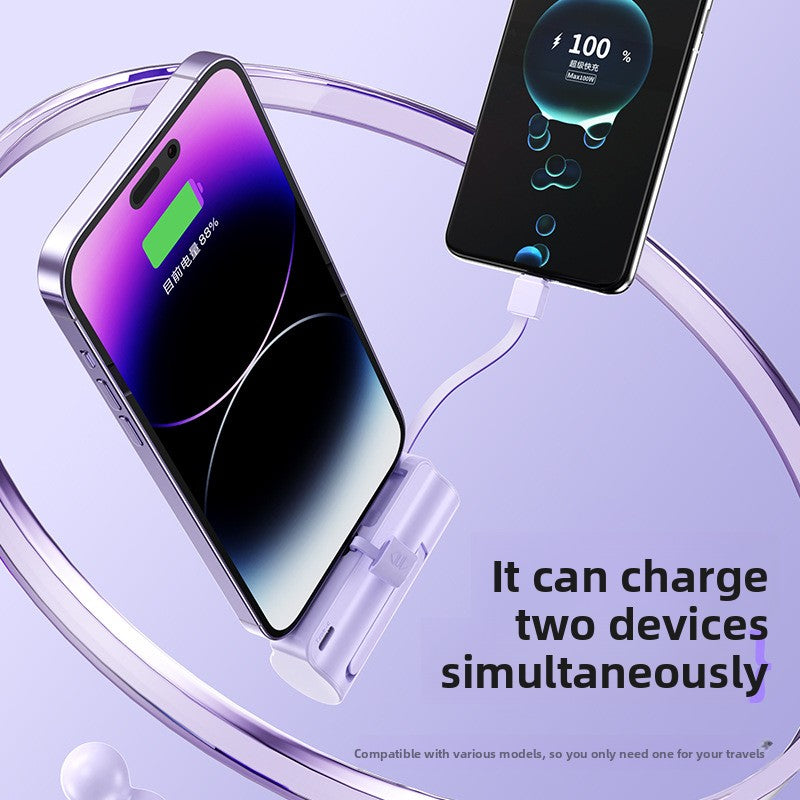 Portable Capsule Power Bank With Built In Cable Fast Charging 10000mAh