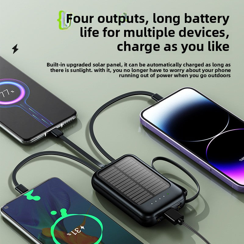 Portable Solar Power Bank With 4 Built In Cables For Outdoor Use