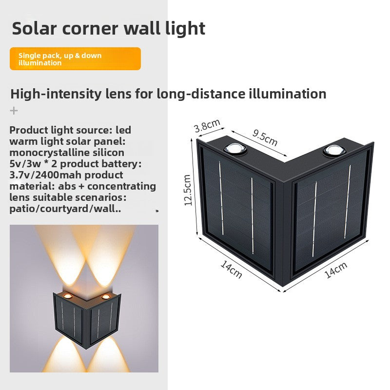 Solar Powered 90 Degree Corner Wall Light Outdoor Garden Waterproof
