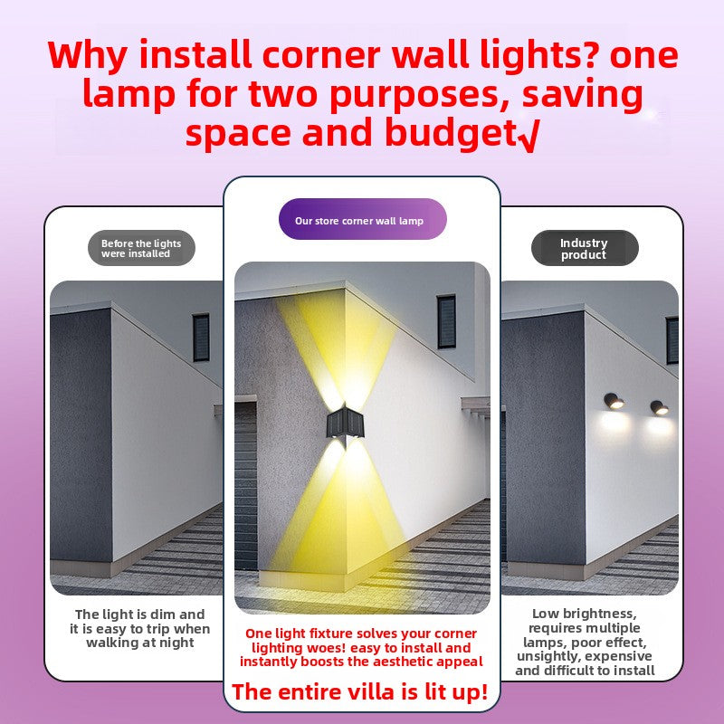Solar Powered 90 Degree Corner Wall Light Outdoor Garden Waterproof