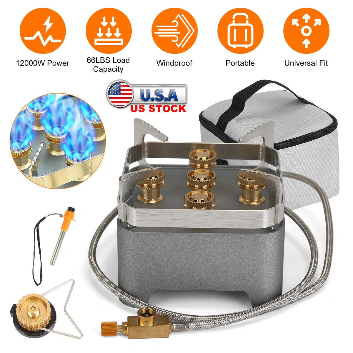 12,000W Portable Camping Stove – Windproof Multi-Fuel Backpacking Burner with Carry Bag