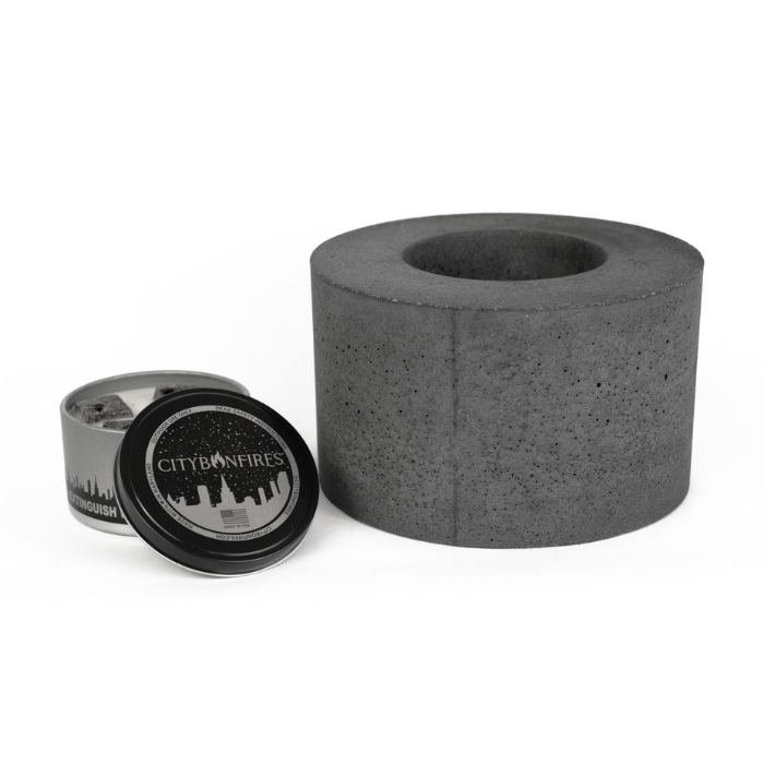 Classic Cylinder Concrete Tabletop Fire Pit with City Bonfire – Portable S’mores Campfire