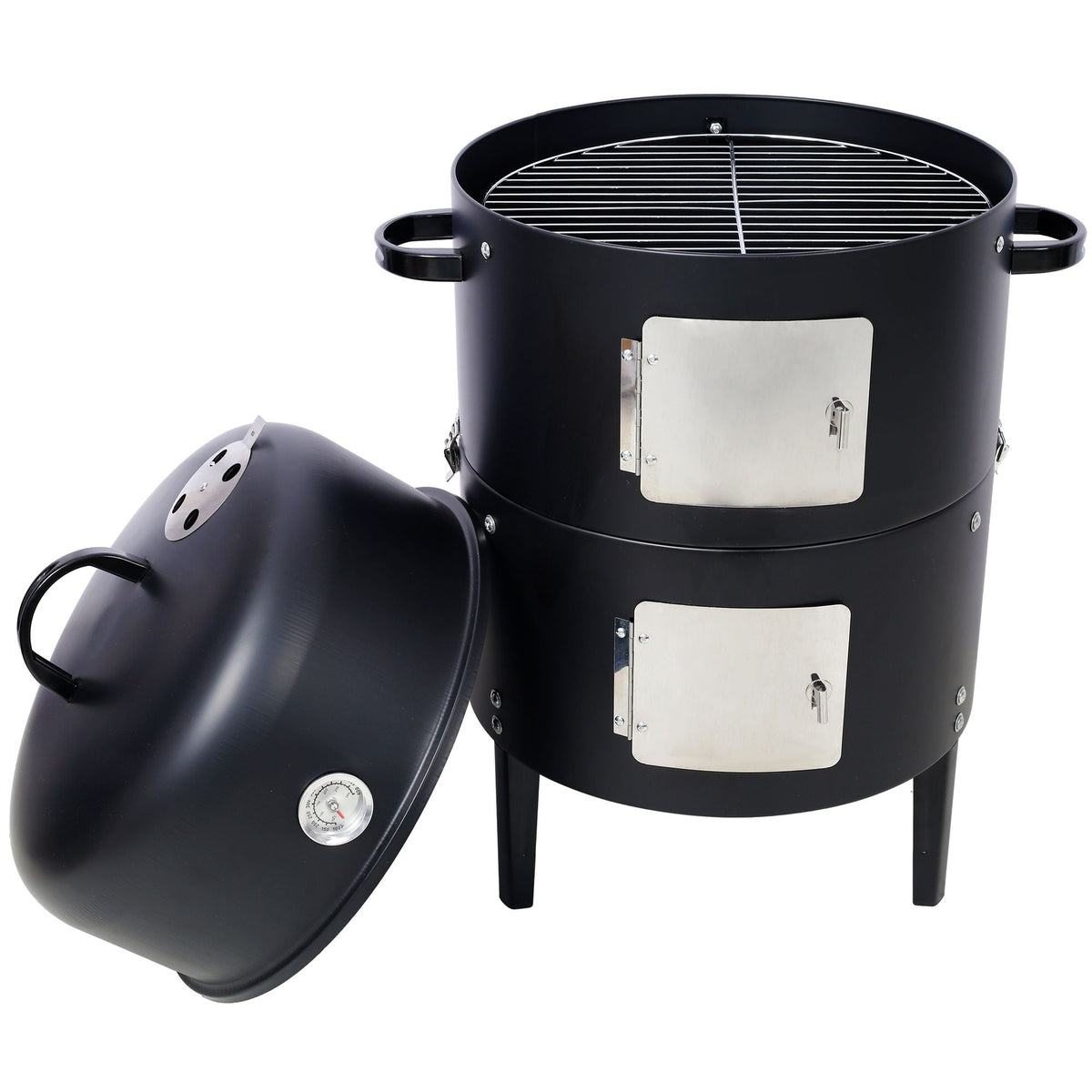 Vertical Charcoal Smoker & Grill – 453 Sq. In. 2-Tier Outdoor BBQ with Thermometer & Dual Access Doors