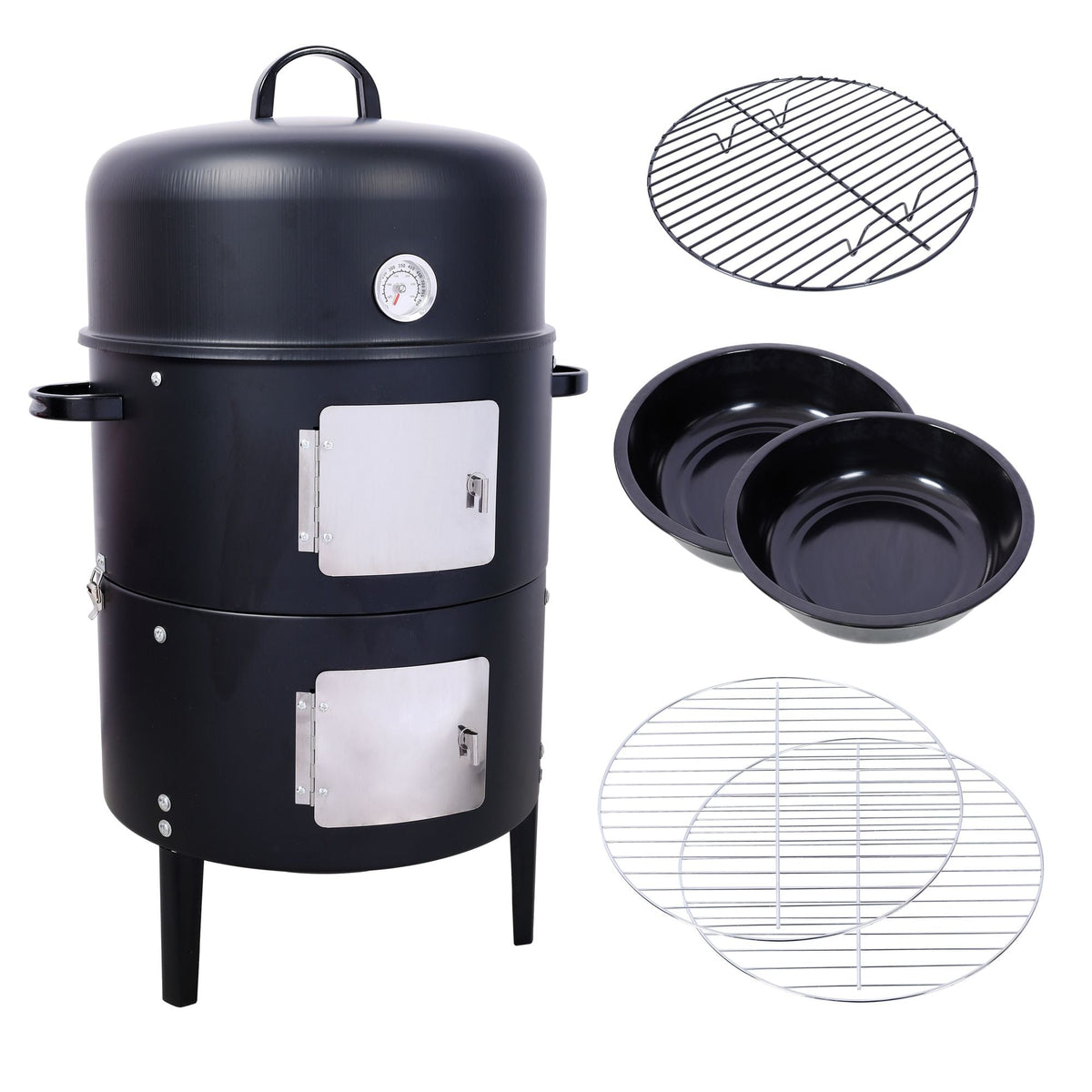 Vertical Charcoal Smoker & Grill – 453 Sq. In. 2-Tier Outdoor BBQ with Thermometer & Dual Access Doors
