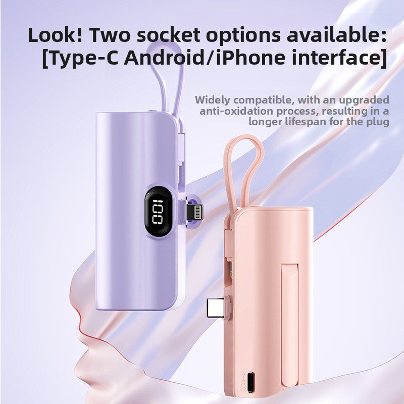 Portable Capsule Power Bank With Built In Cable Fast Charging 10000mAh