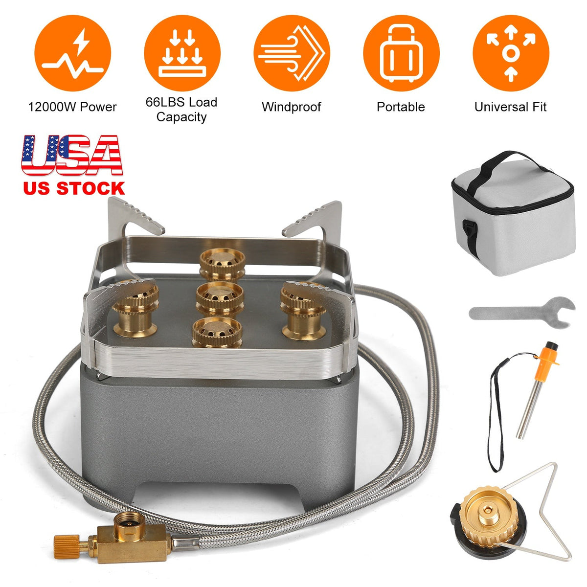 12,000W Portable Camping Stove – Windproof Multi-Fuel Backpacking Burner with Carry Bag