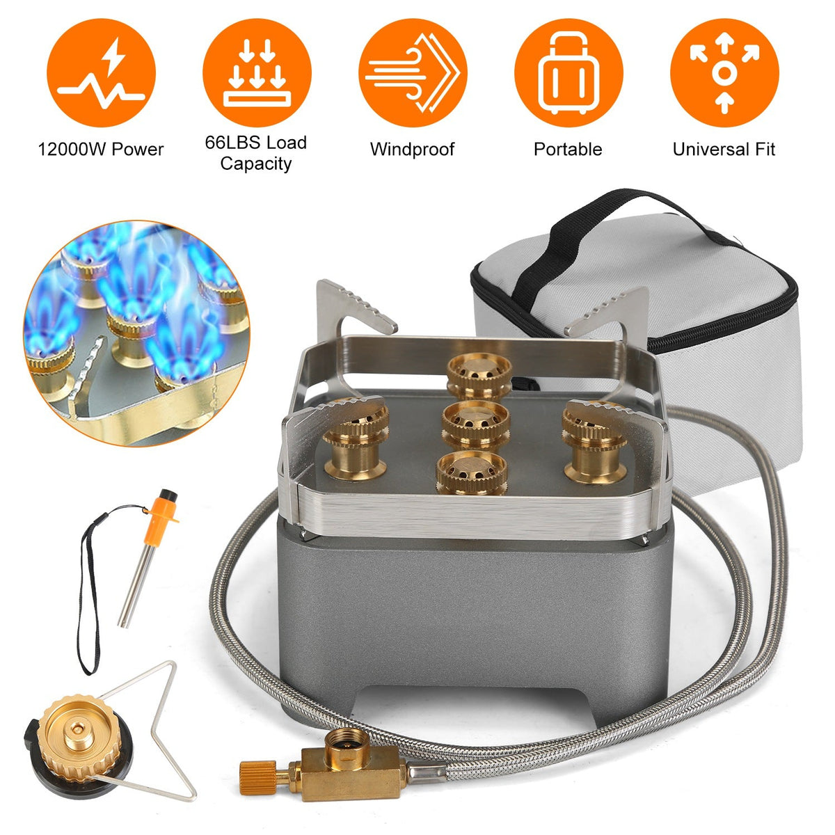 12,000W Portable Camping Stove – Windproof Multi-Fuel Backpacking Burner with Carry Bag