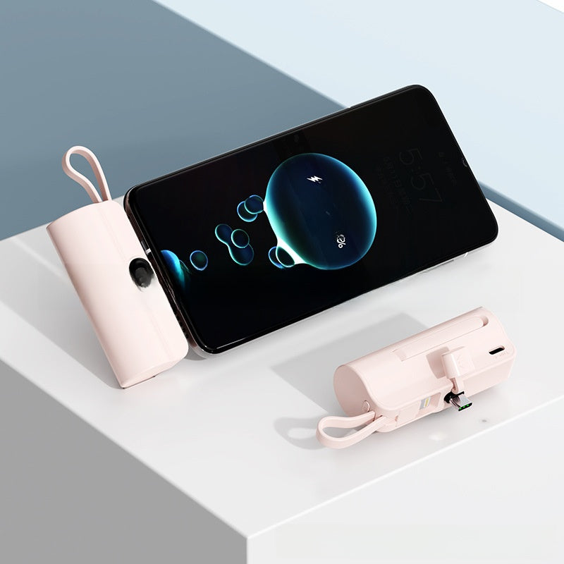 Portable Capsule Power Bank With Built In Cable Fast Charging 10000mAh