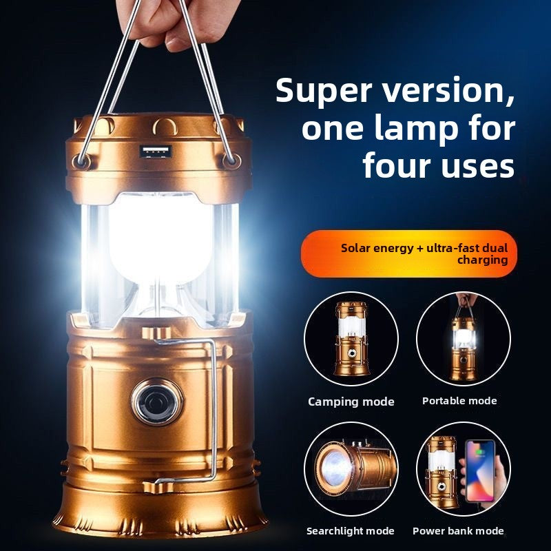 Solar Powered Camping Lantern With Multifunctional Flashlight And Emergency Light