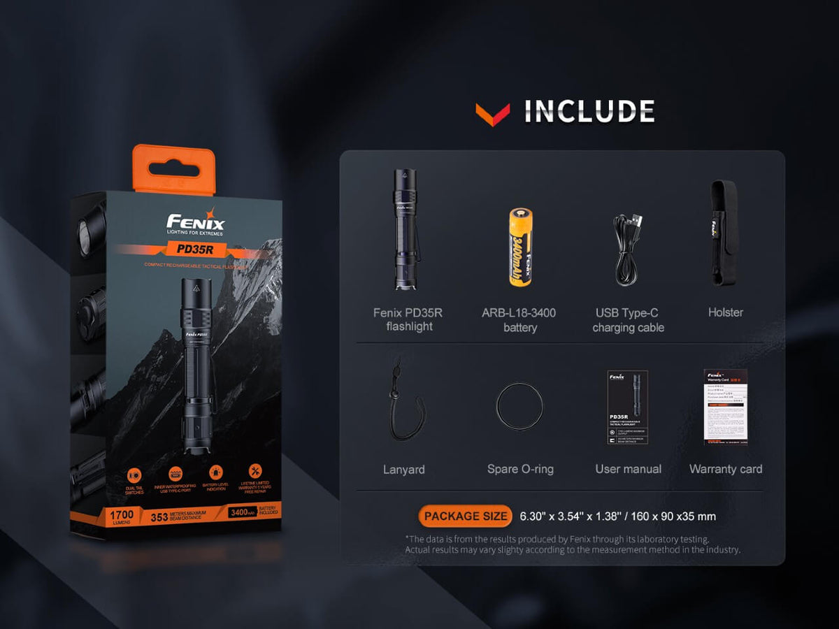 Fenix PD35R 1700-Lumen Rechargeable LED Flashlight – USB-C, 1,100+ ft Beam