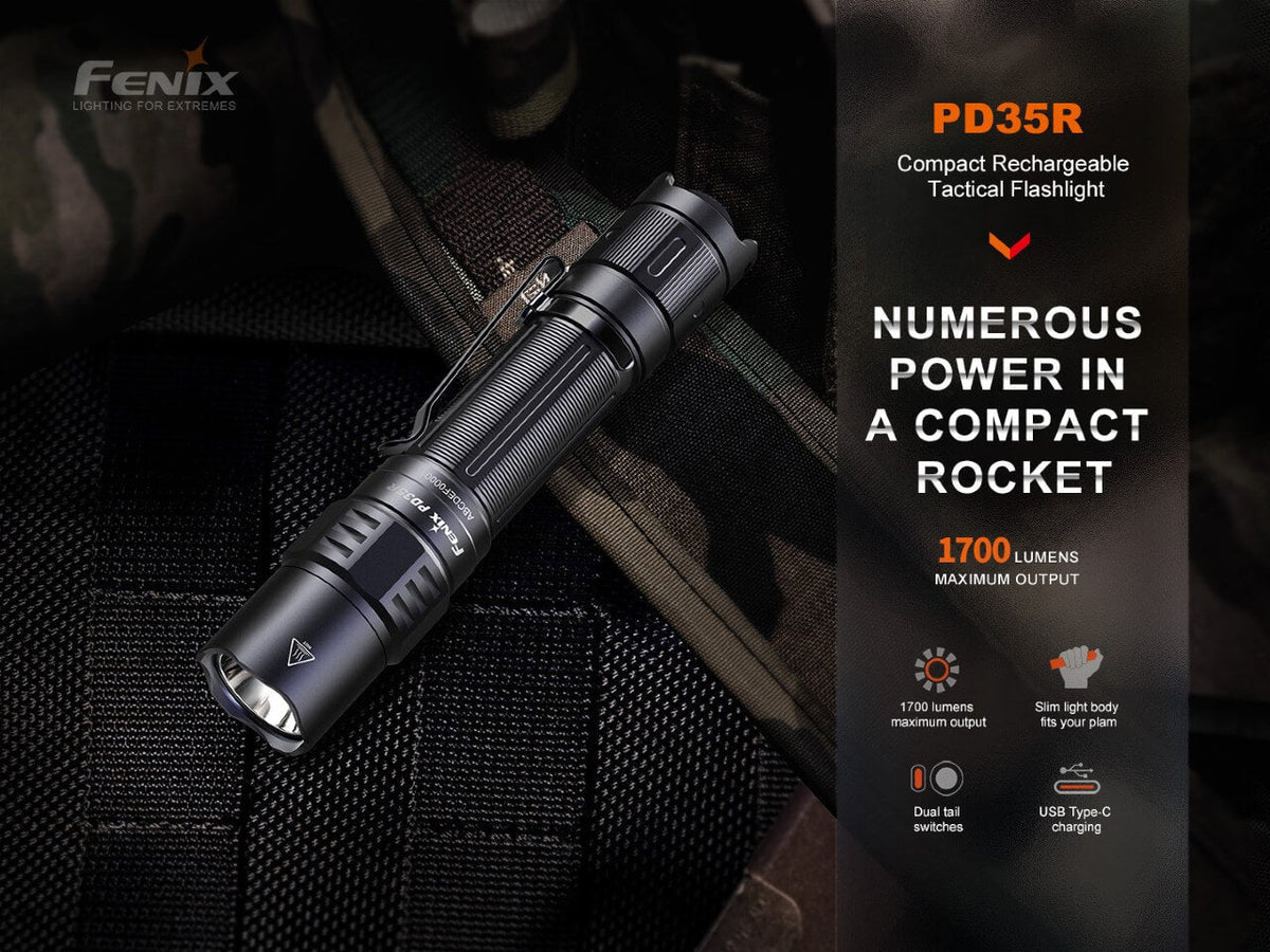 Fenix PD35R 1700-Lumen Rechargeable LED Flashlight – USB-C, 1,100+ ft Beam