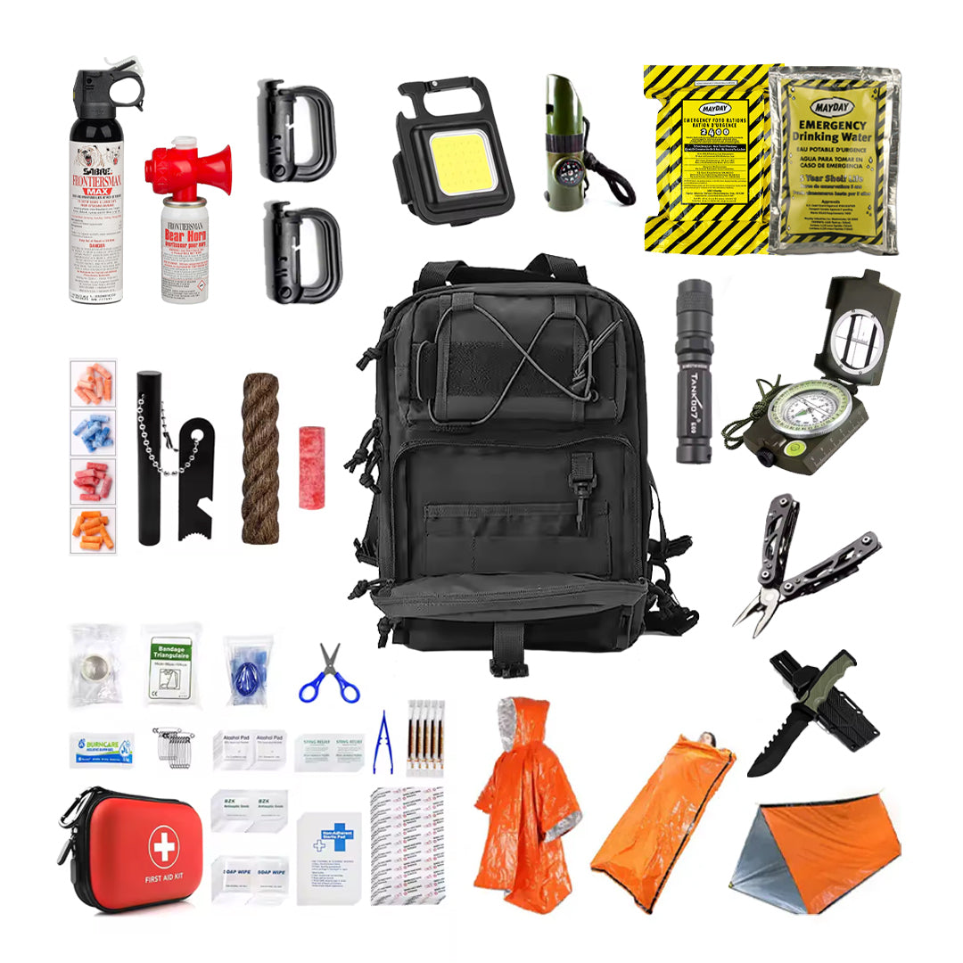 30+ Piece Compact Emergency Survival Go-Bag Kit – 7 lb Trail & Bug-Out Gear