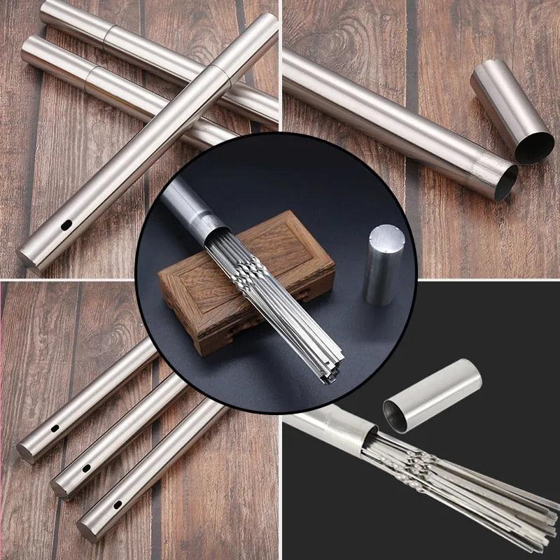 15-Piece Stainless Steel BBQ Skewers – Reusable Flat Kebab Sticks with Storage Tube
