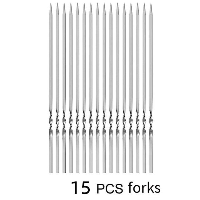 15-Piece Stainless Steel BBQ Skewers – Reusable Flat Kebab Sticks with Storage Tube