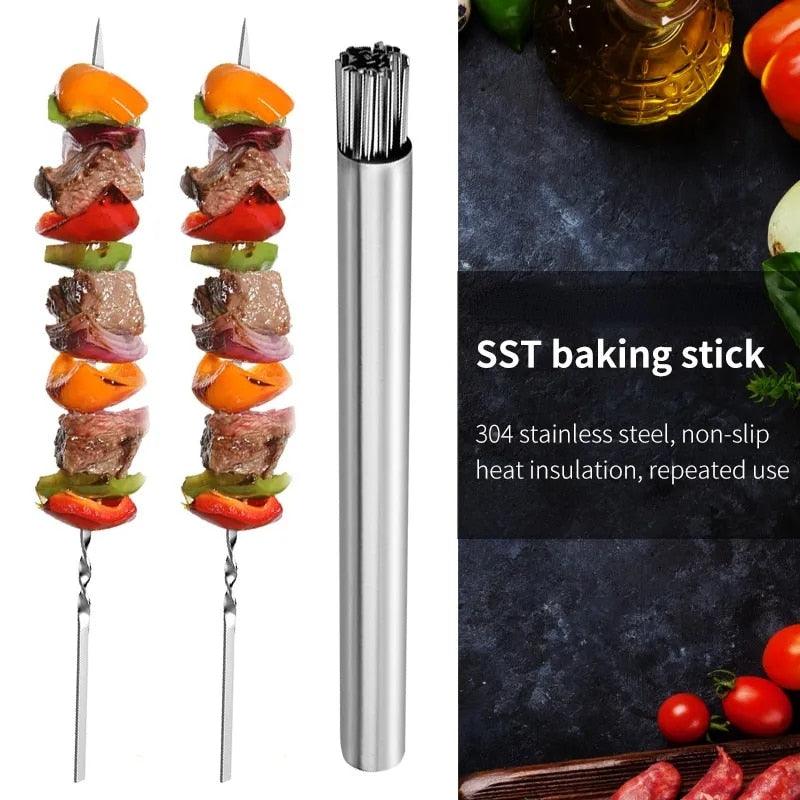 15-Piece Stainless Steel BBQ Skewers – Reusable Flat Kebab Sticks with Storage Tube
