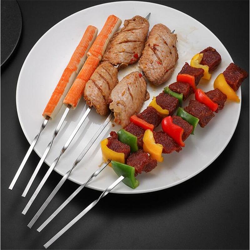 15-Piece Stainless Steel BBQ Skewers – Reusable Flat Kebab Sticks with Storage Tube