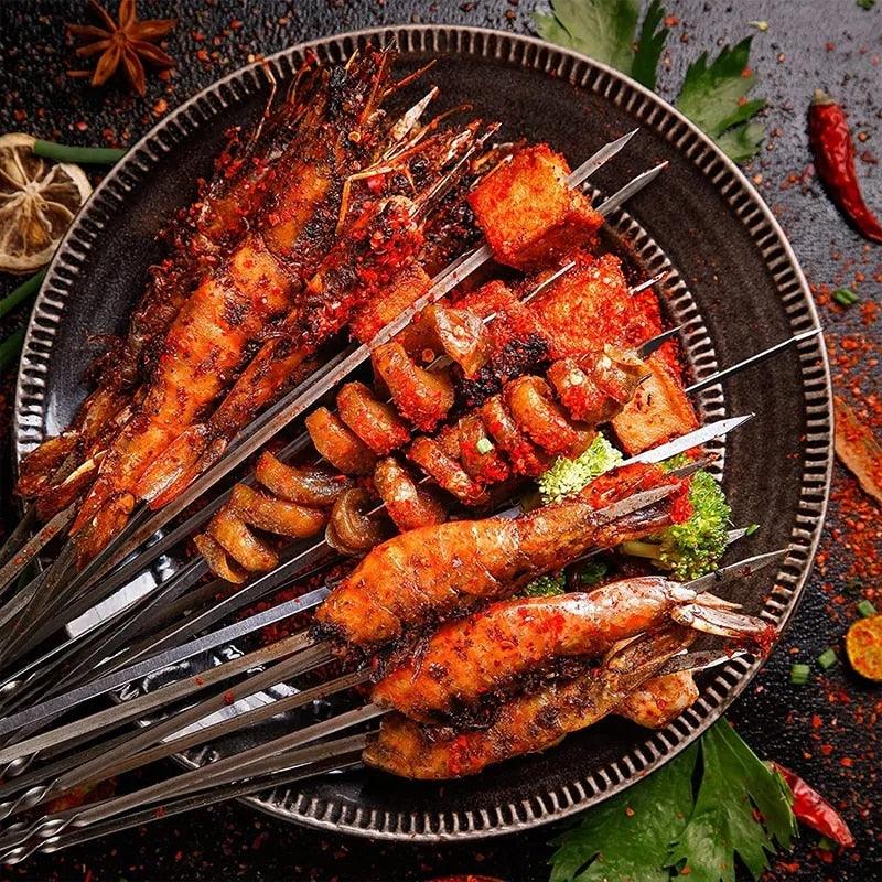 15-Piece Stainless Steel BBQ Skewers – Reusable Flat Kebab Sticks with Storage Tube